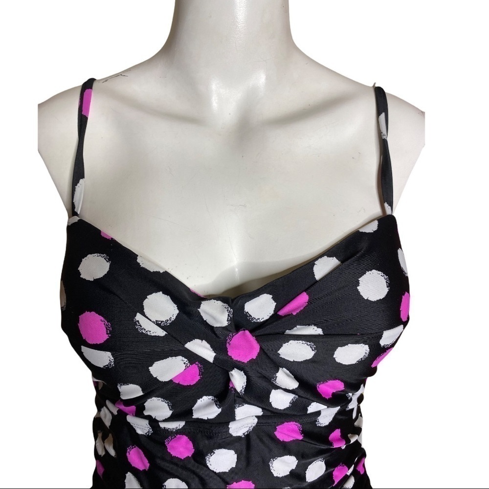 Catalina Swimsuit One Piece Polka Dot Black Pink & White Ruched Slimming - Picture 5 of 8